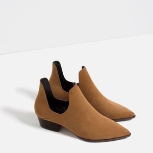 Zara 38 Suede leather ankle booties cutout NWT